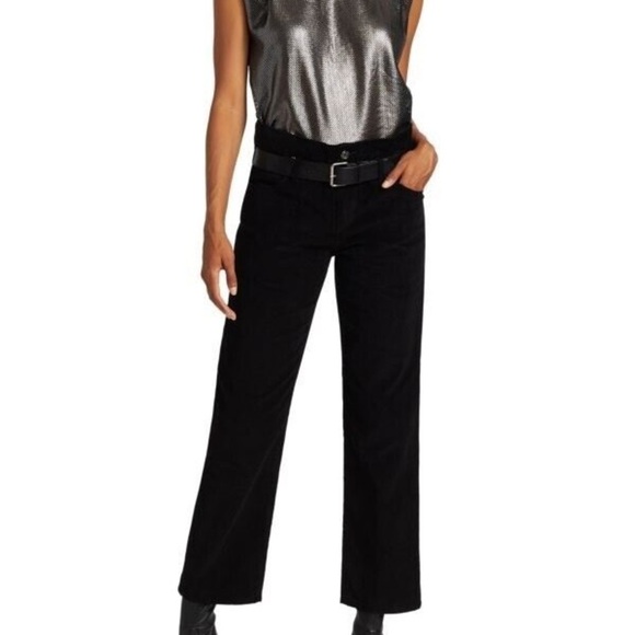 RtA Dexter Black Corduroy Belted Straight Leg Pants - Picture 3 of 11